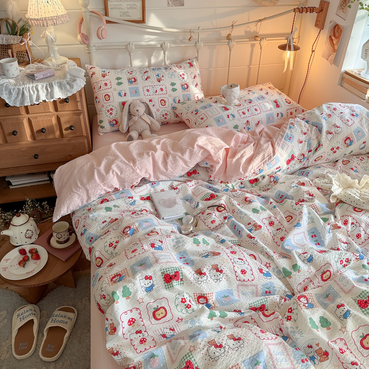 91家纺网 家纺一手货源 找家纺 初念 2026新款A类高品质110克超柔泡芙纱四件套 童趣玩伴