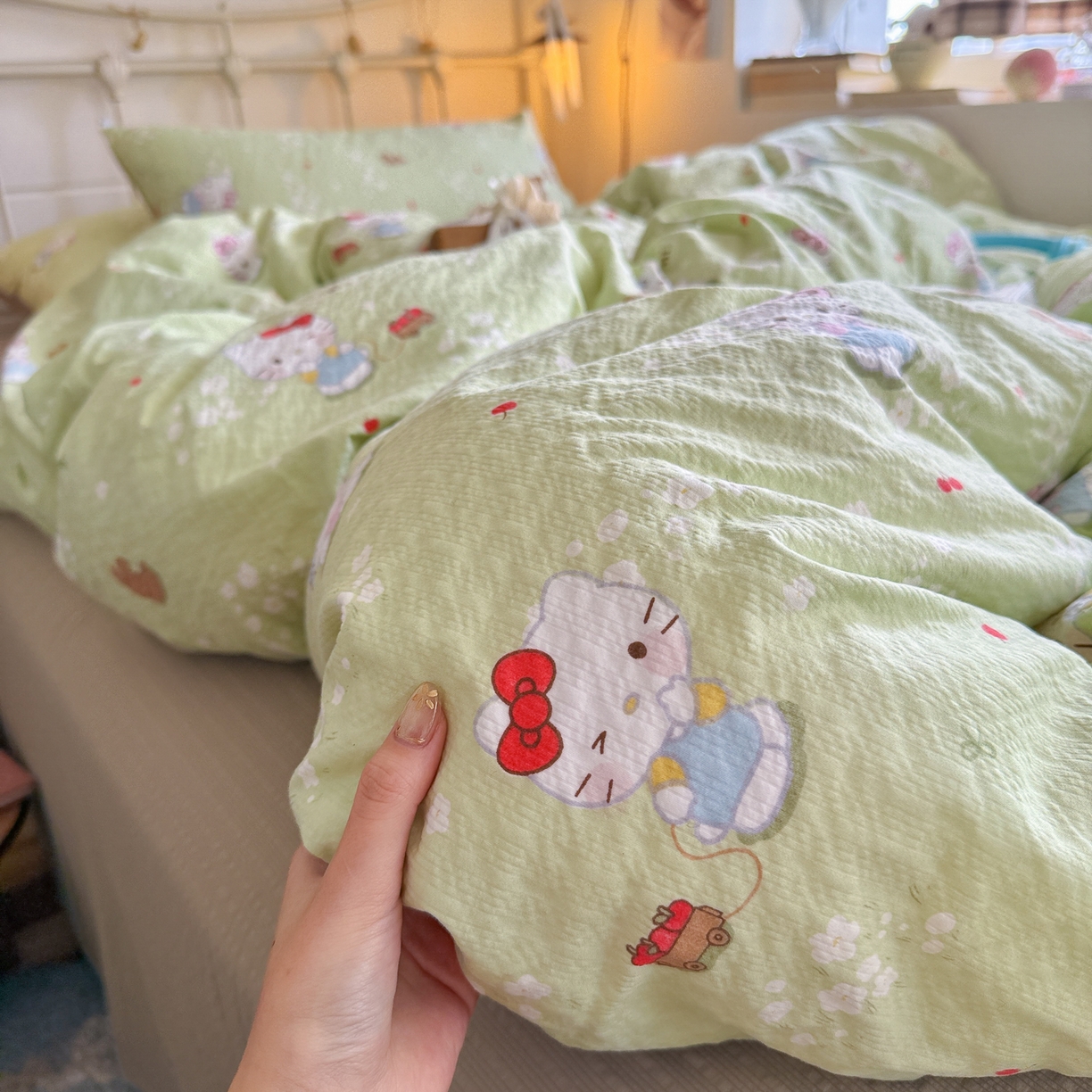 初念 2026新款A类高品质110克超柔泡芙纱四件套 小猫拉车