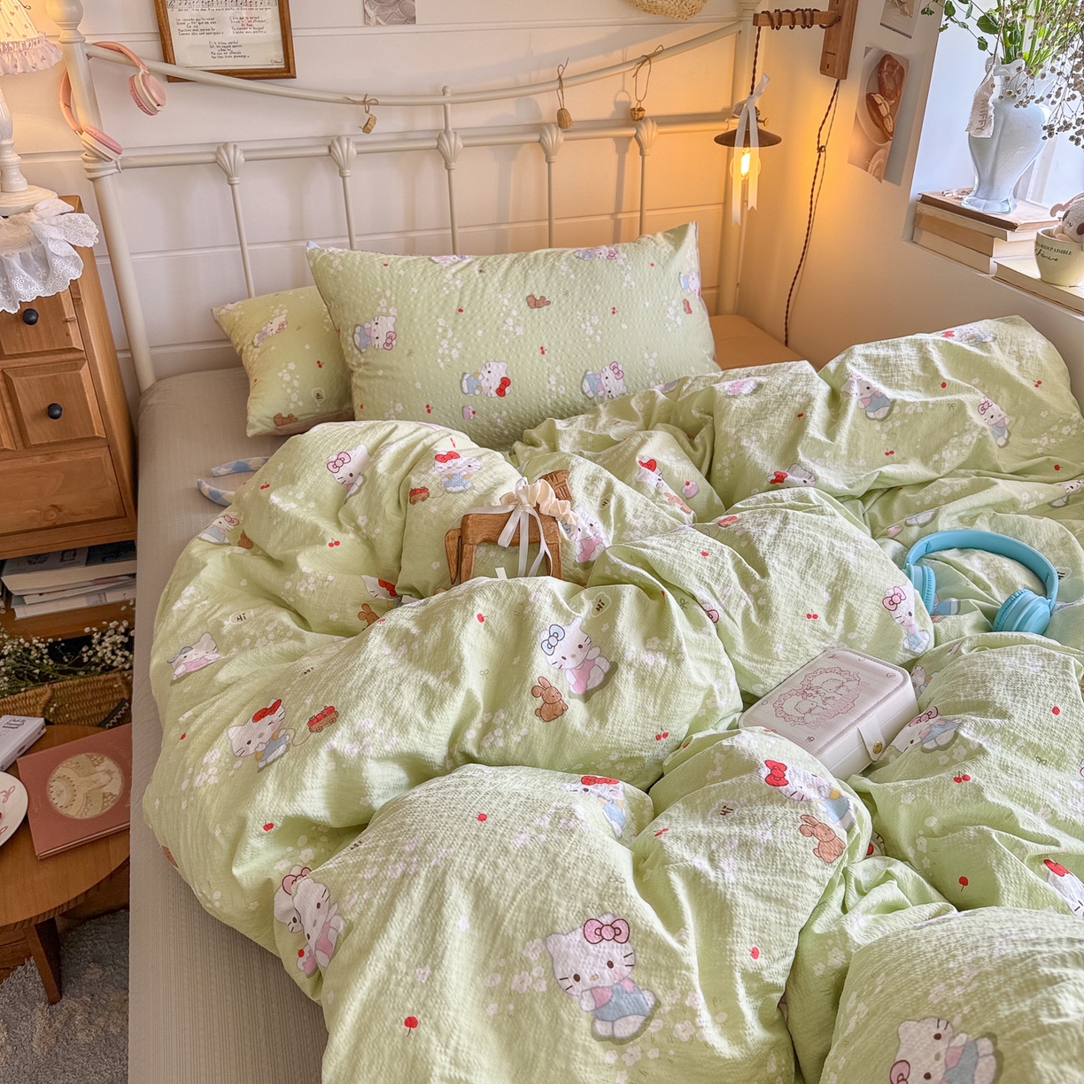 91家纺网 家纺一手货源 找家纺 初念 2026新款A类高品质110克超柔泡芙纱四件套 小猫拉车