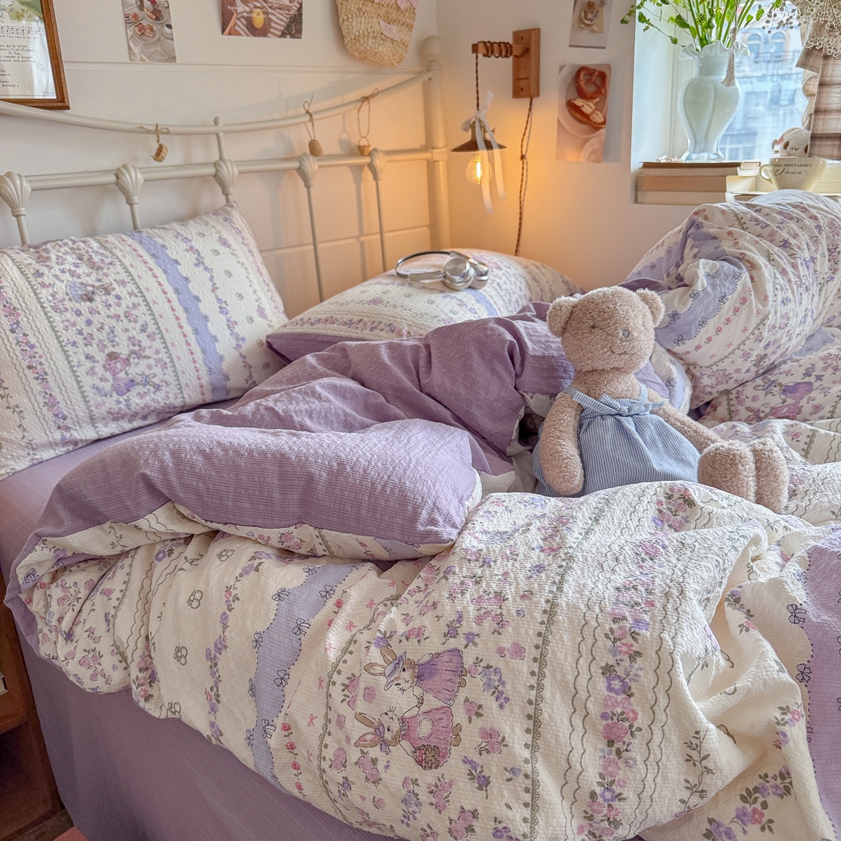 91家纺网 家纺一手货源 找家纺 初念 2026新款A类高品质110克超柔泡芙纱四件套 小兔裙边