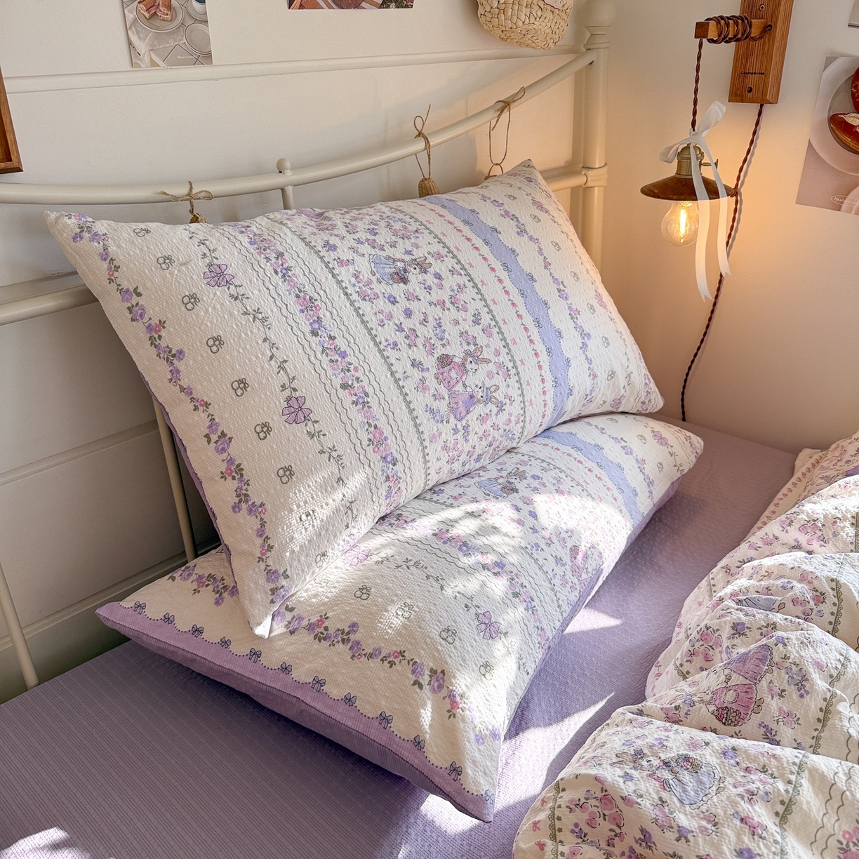 91家纺网 家纺一手货源 找家纺 初念 2026新款A类高品质110克超柔泡芙纱四件套 小兔裙边