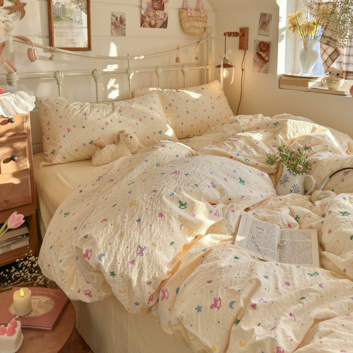 91家纺网 家纺一手货源 找家纺 初念 2026新款A类高品质110克超柔泡芙纱四件套 摇摇木马