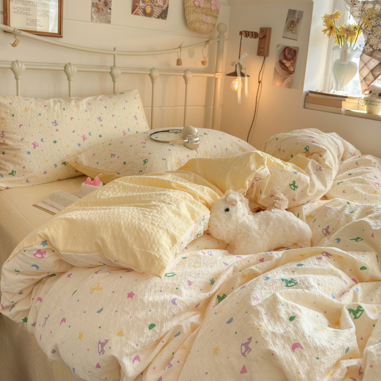 91家纺网 家纺一手货源 找家纺 初念 2026新款A类高品质110克超柔泡芙纱四件套 摇摇木马