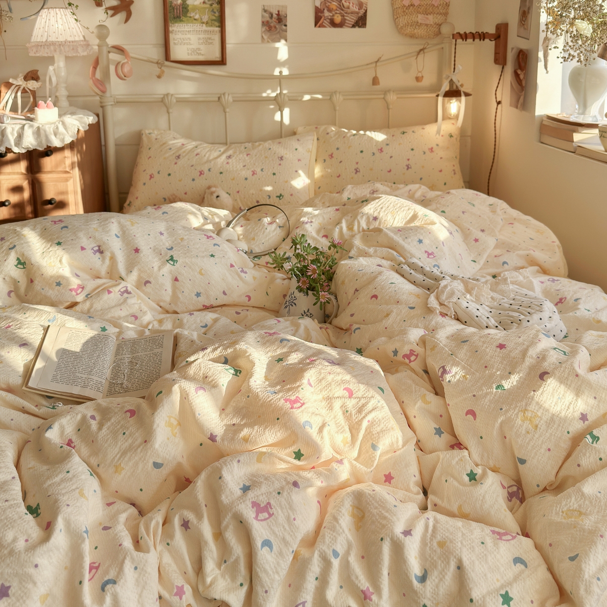 91家纺网 家纺一手货源 找家纺 初念 2026新款A类高品质110克超柔泡芙纱四件套 摇摇木马