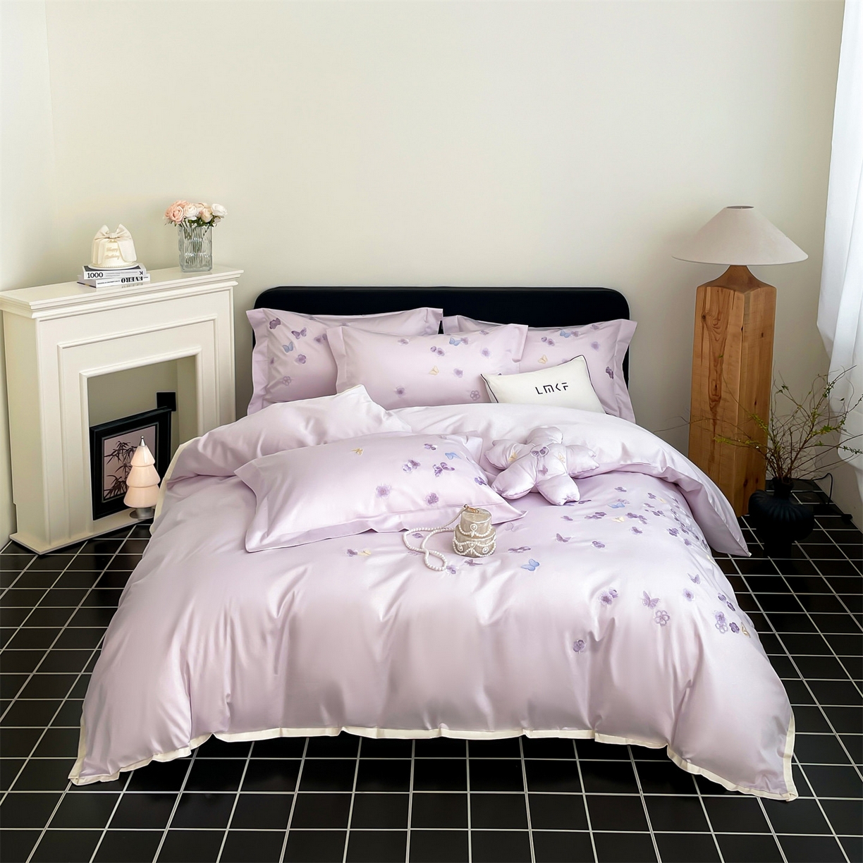 91家纺网 家纺一手货源 找家纺 蓝米卡夫 2026春季新款-100S长绒棉贡缎刺绣系列四件套-繁花福语（礼盒） 繁花福语-幻紫祥瑞