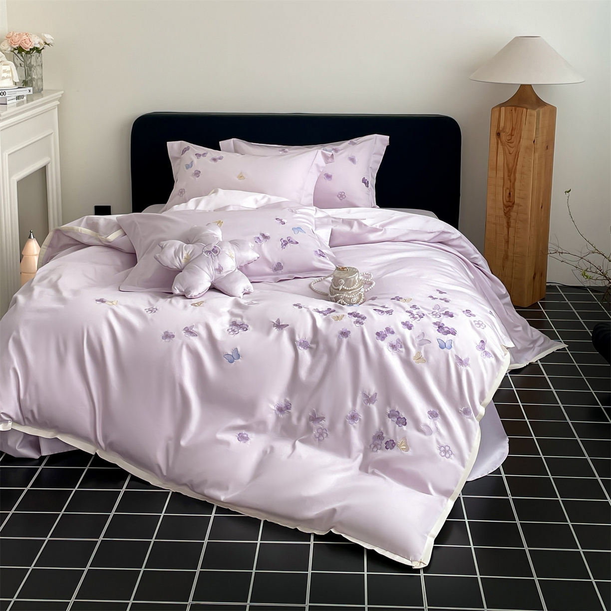 91家纺网 家纺一手货源 找家纺 蓝米卡夫 2026春季新款-100S长绒棉贡缎刺绣系列四件套-繁花福语（礼盒） 繁花福语-幻紫祥瑞