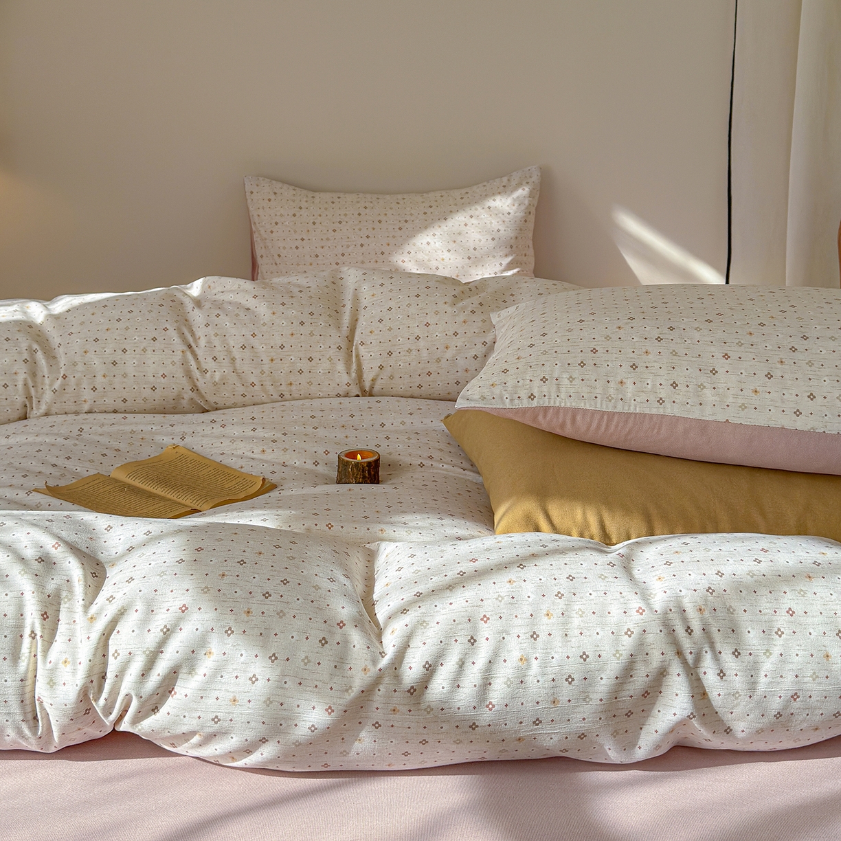 91家纺网 家纺一手货源 找家纺 （总）竹合家纺 2026春夏新品色织棉麻棉纱小露麻系列皱皱纱四件套