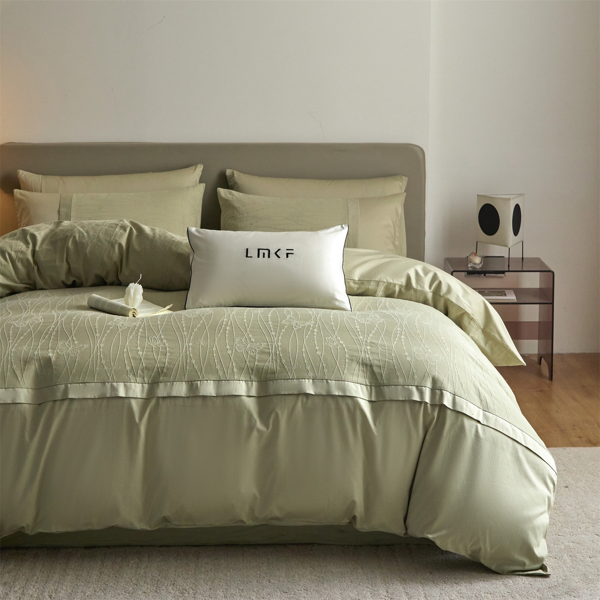 91家纺网 家纺一手货源 找家纺 （总）蓝米卡夫 2026春季新款-100S全棉亮面提花贡缎长绒棉拼接款（礼盒）