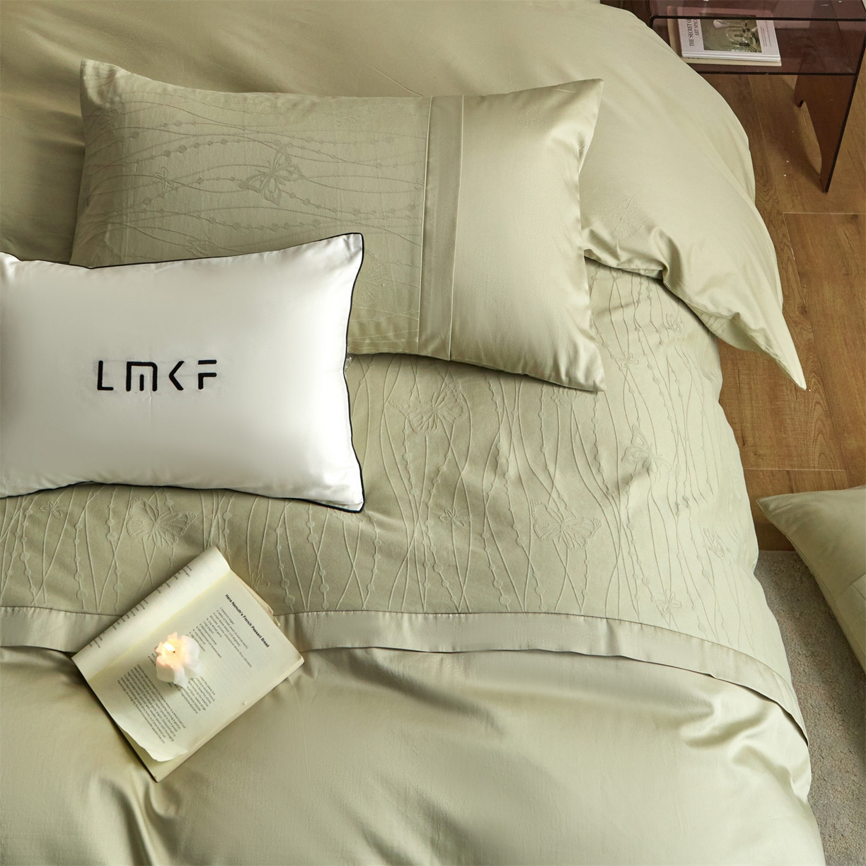 91家纺网 家纺一手货源 找家纺 （总）蓝米卡夫 2026春季新款-100S全棉亮面提花贡缎长绒棉拼接款（礼盒）