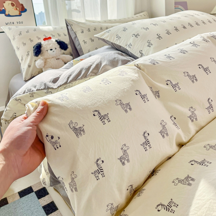 91家纺网 家纺一手货源 找家纺 （总）斯卡诺家纺 2026新款春夏古法水洗仿棉云感纱四件套小布袋五件套