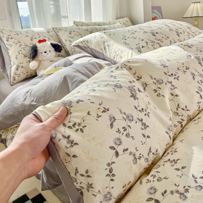 91家纺网 家纺一手货源 找家纺 （总）斯卡诺家纺 2026新款春夏古法水洗仿棉云感纱四件套小布袋五件套