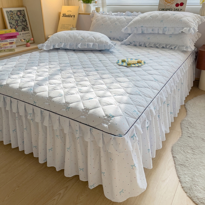 91家纺网 家纺一手货源 找家纺 优家居 2026新款精仿棉床裙四件套水洗棉韩版公主风花边床裙单被套直播外贸定制 潘多拉-兰