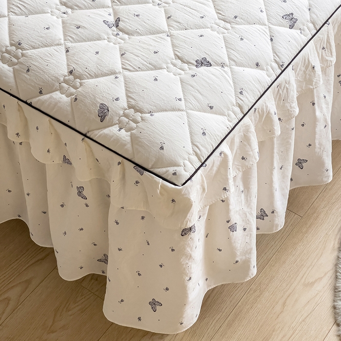 91家纺网 家纺一手货源 找家纺 优家居 2026新款精仿棉床裙四件套水洗棉韩版公主风花边床裙单被套直播外贸定制 蝶舞翩翩