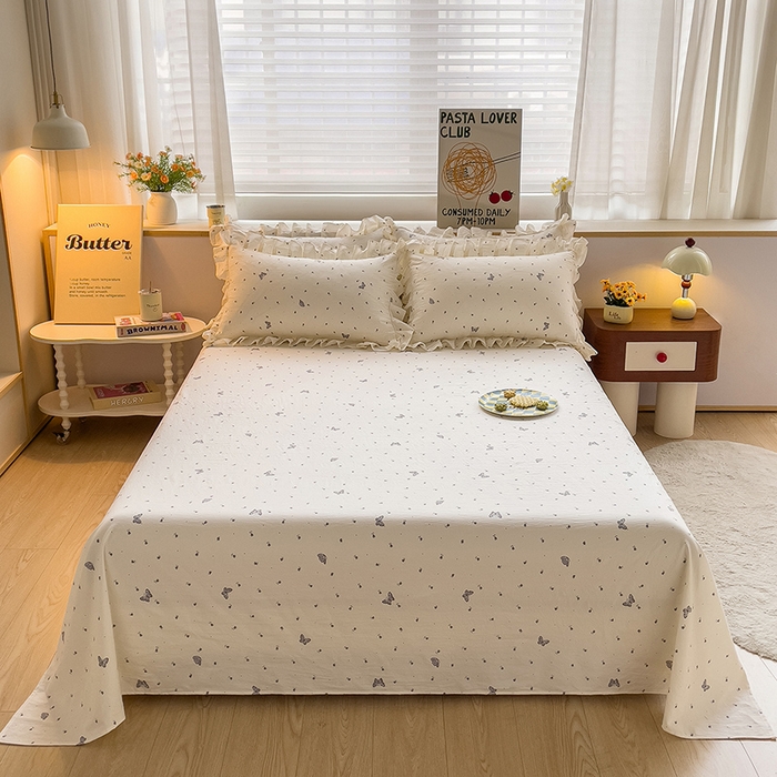 91家纺网 家纺一手货源 找家纺 优家居 2026新款精仿棉床裙四件套水洗棉韩版公主风花边床裙单被套直播外贸定制 蝶舞翩翩