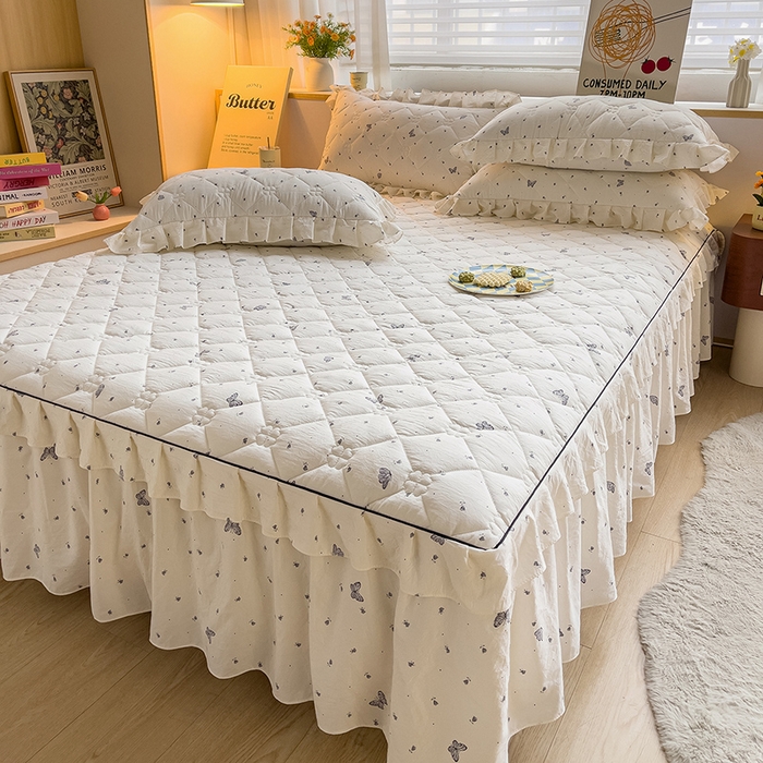 91家纺网 家纺一手货源 找家纺 优家居 2026新款精仿棉床裙四件套水洗棉韩版公主风花边床裙单被套直播外贸定制 蝶舞翩翩