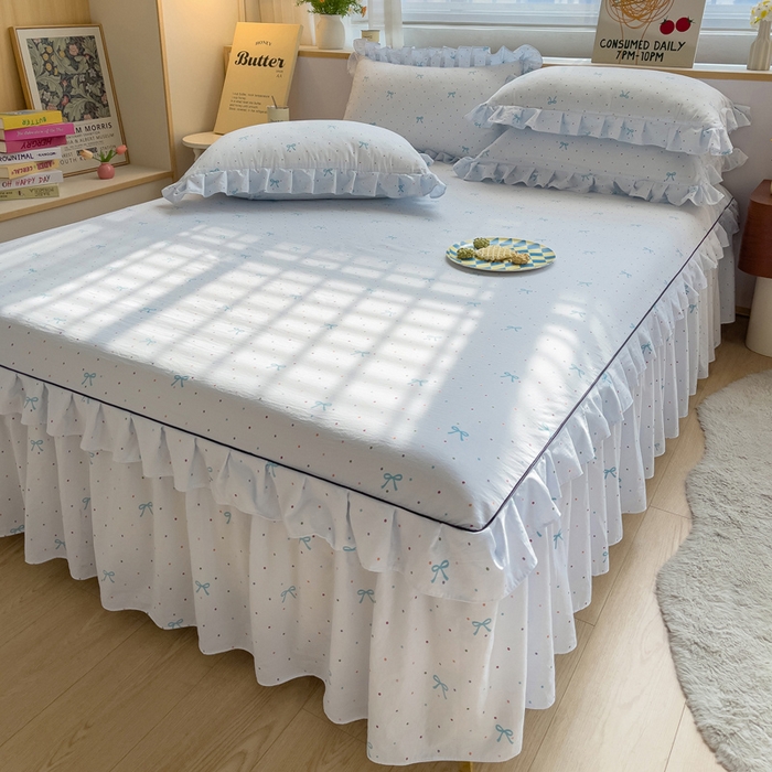 91家纺网 家纺一手货源 找家纺 优家居 2026新款精仿棉床裙四件套水洗棉韩版公主风花边床裙单被套直播外贸定制 潘多拉-兰