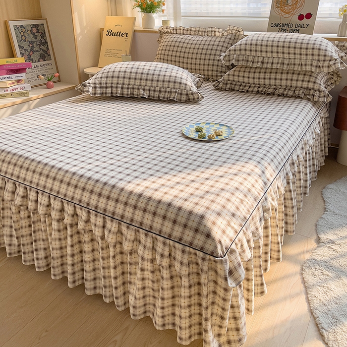 91家纺网 家纺一手货源 找家纺 优家居 2026新款精仿棉床裙四件套水洗棉韩版公主风花边床裙单被套直播外贸定制 星尚