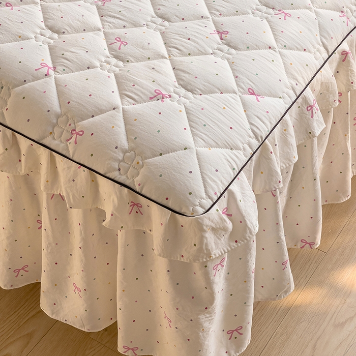 91家纺网 家纺一手货源 找家纺 优家居 2026新款精仿棉床裙四件套水洗棉韩版公主风花边床裙单被套直播外贸定制 潘多拉-米