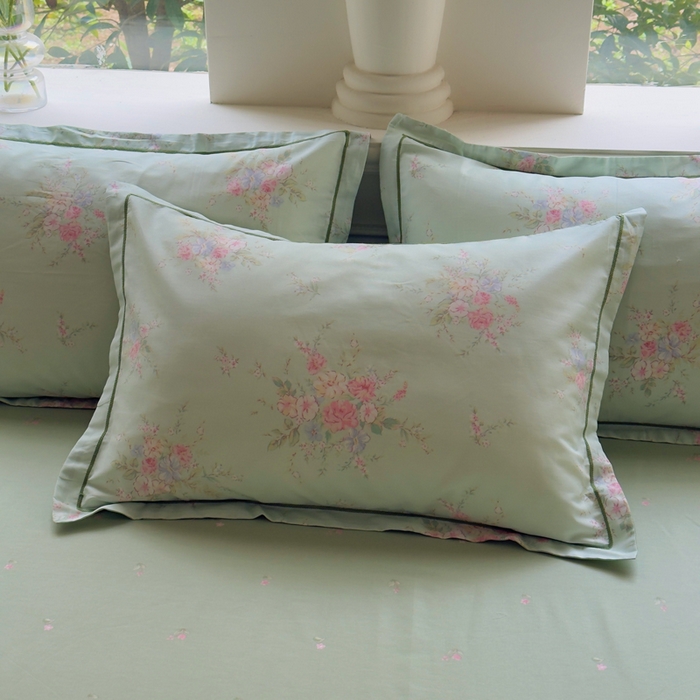 铭博家纺 2026新款全棉纯棉吊边单枕套枕套单件 江南小调-绿