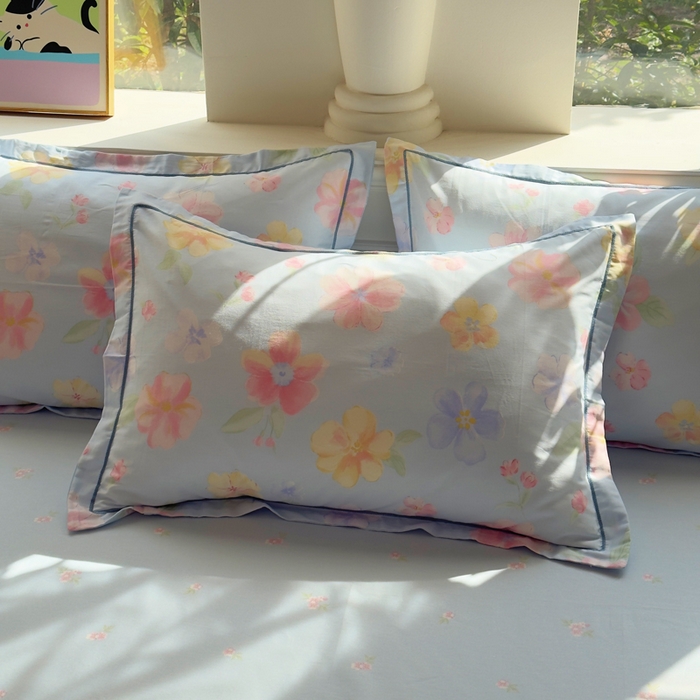 铭博家纺 2026新款全棉纯棉吊边单枕套枕套单件 朵唯-蓝