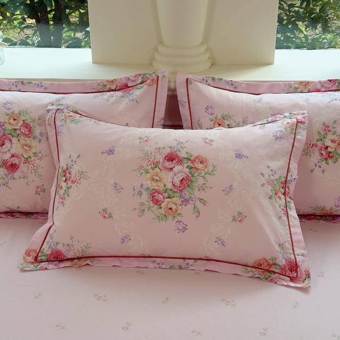 铭博家纺 2026新款全棉纯棉吊边单枕套枕套单件 云舒花-粉