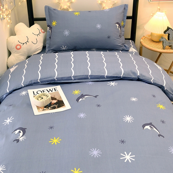 91家纺网 家纺一手货源 找家纺 朵希曼 2026新款全棉13372学生三件套系列 海豚-蓝