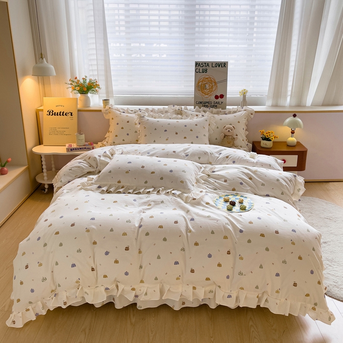 91家纺网 家纺一手货源 找家纺 优家居 2026新款精仿棉夹棉床裙四件套水洗棉韩版公主风花边床裙被套直播外贸定制 贝贝南瓜