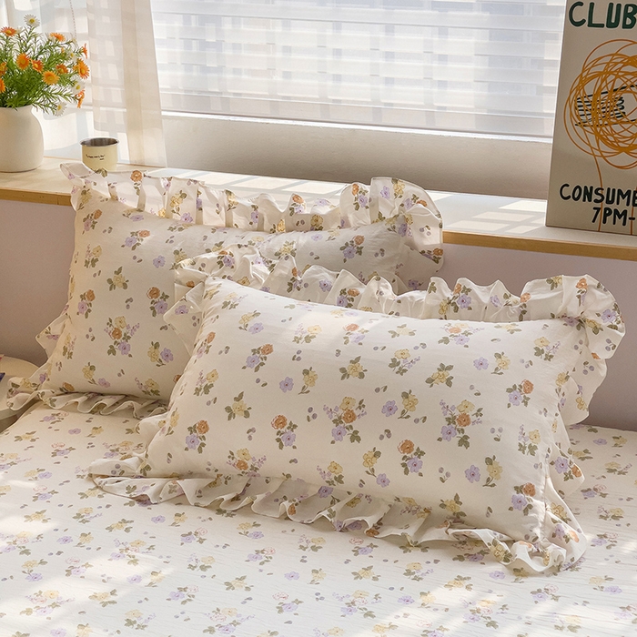 91家纺网 家纺一手货源 找家纺 优家居 2026新款精仿棉夹棉床裙四件套水洗棉韩版公主风花边床裙被套直播外贸定制 海芋恋