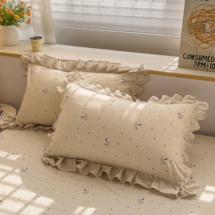 91家纺网 家纺一手货源 找家纺 优家居 2026新款精仿棉夹棉床裙四件套水洗棉韩版公主风花边床裙被套直播外贸定制 星星熊