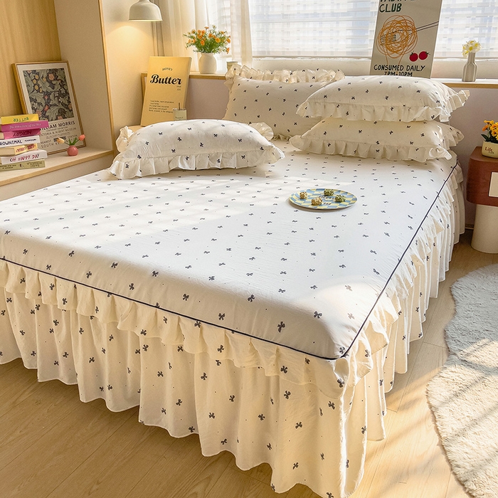 91家纺网 家纺一手货源 找家纺 优家居 2026新款精仿棉夹棉床裙四件套水洗棉韩版公主风花边床裙被套直播外贸定制 情人节