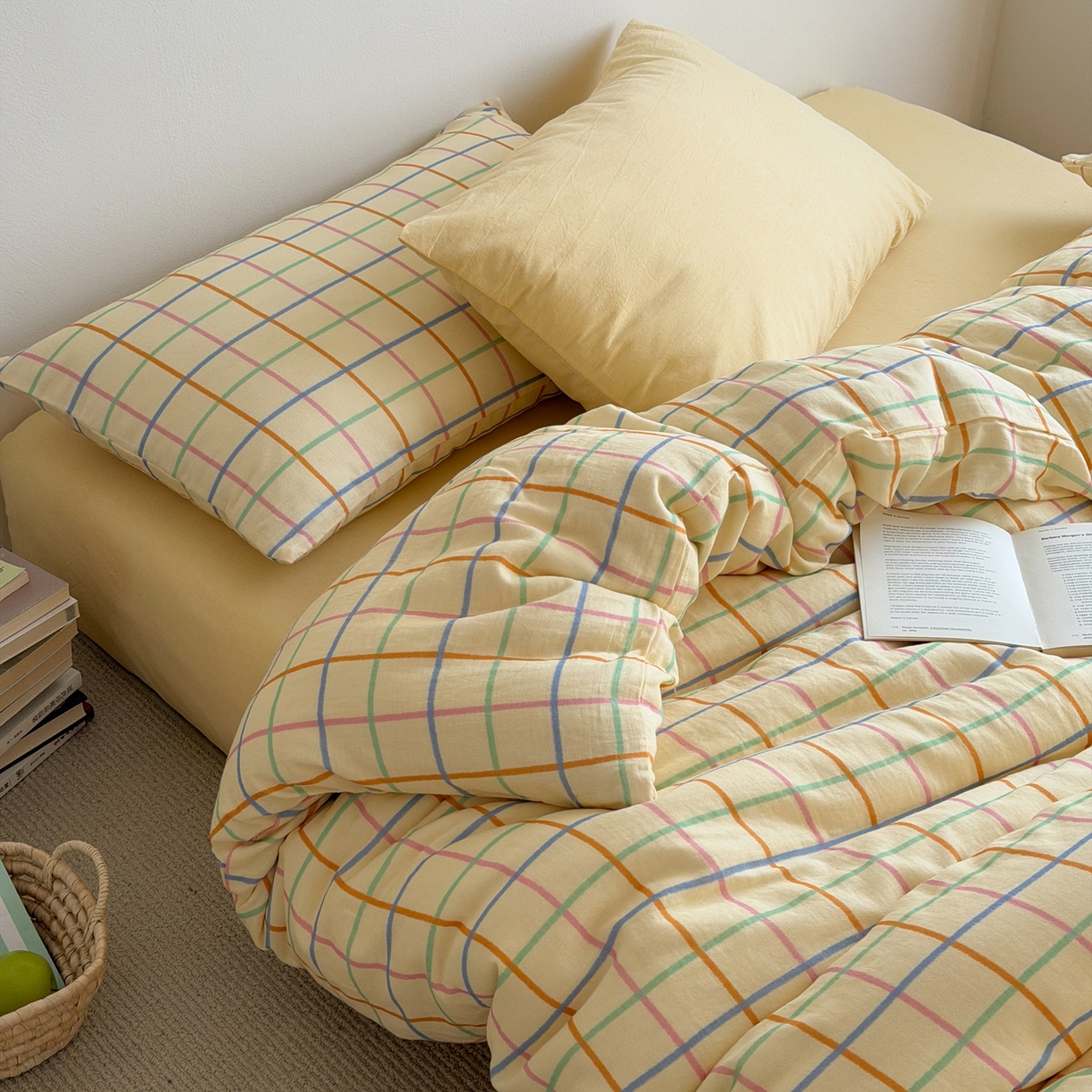 91家纺网 家纺一手货源 找家纺 （总）玖弘家居 2026新款全棉双层纱格子四件套（默认格子枕套）