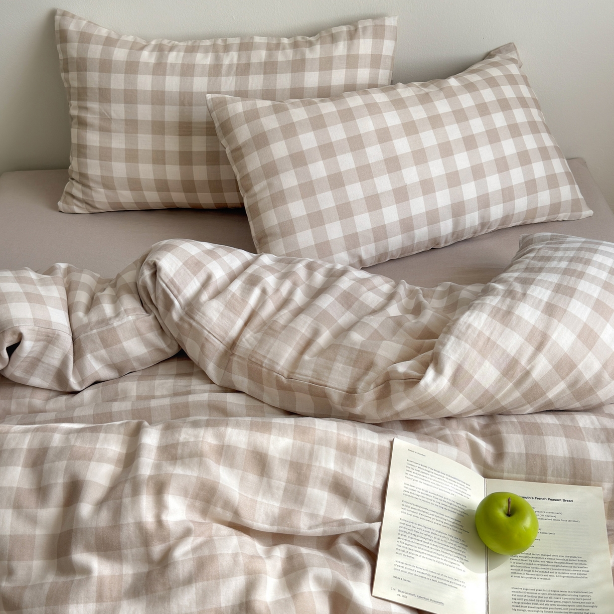 91家纺网 家纺一手货源 找家纺 （总）玖弘家居 2026新款全棉双层纱格子四件套（默认格子枕套）