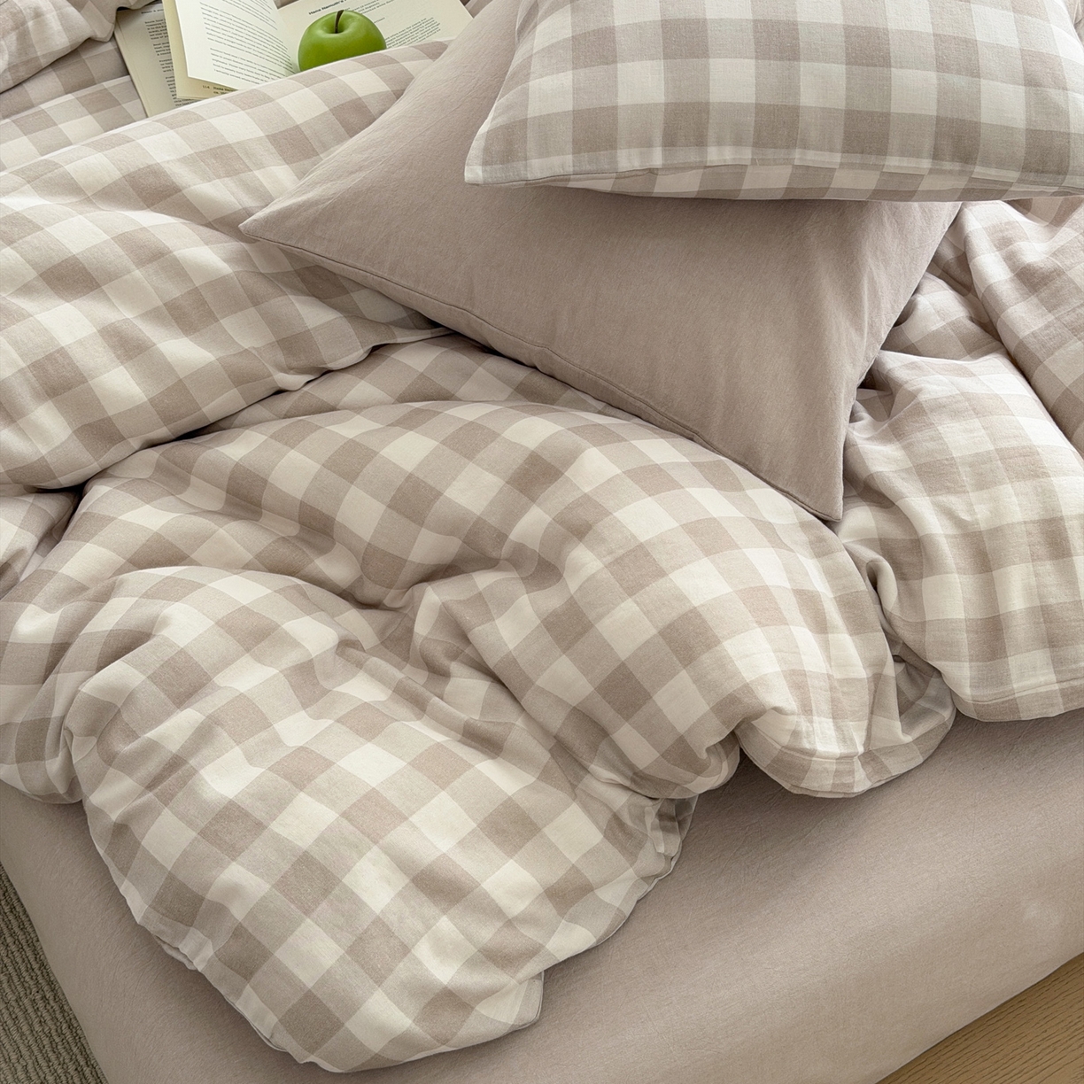 91家纺网 家纺一手货源 找家纺 （总）玖弘家居 2026新款全棉双层纱格子四件套（默认格子枕套）