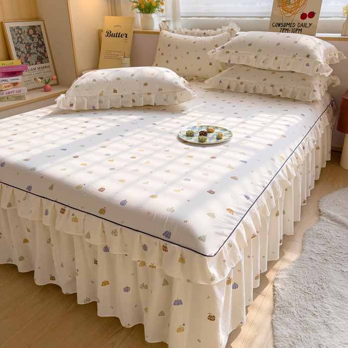 91家纺网 家纺一手货源 找家纺 （总）优家居 2026新款精仿棉床裙三件套水洗棉韩版公主风花边床裙直播外贸定制