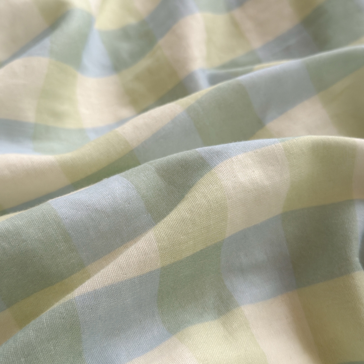 91家纺网 家纺一手货源 找家纺 玖弘家居 2026新款全棉双层纱格子四件套（默认格子枕套） 柠檬绿