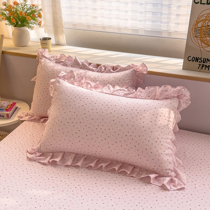 91家纺网 家纺一手货源 找家纺 优家居 2026新款精仿棉床裙三件套水洗棉韩版公主风花边床裙直播外贸定制 丝丝心动