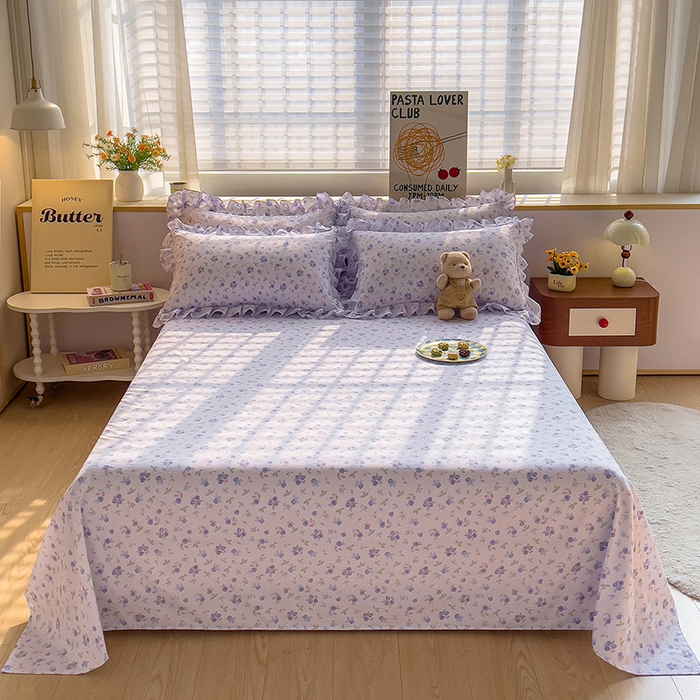 91家纺网 家纺一手货源 找家纺 优家居 2026新款精仿棉床裙三件套水洗棉韩版公主风花边床裙直播外贸定制 情意绵绵