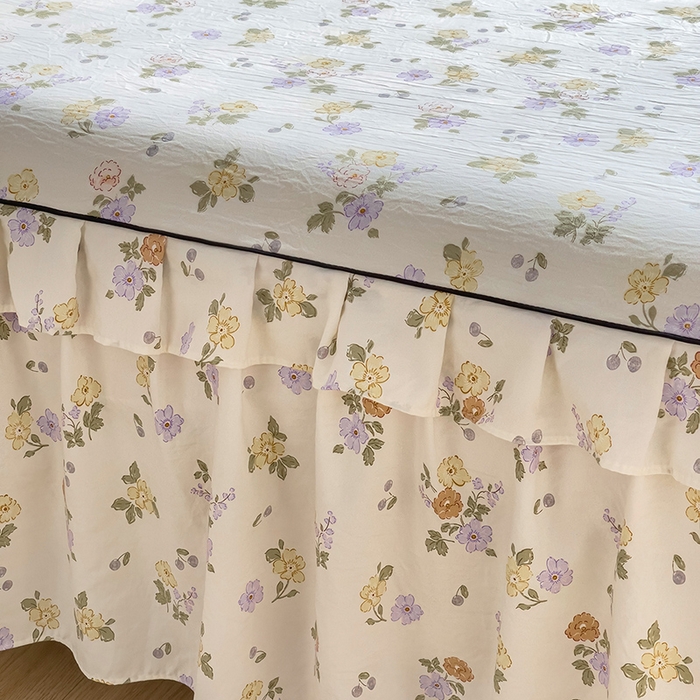 91家纺网 家纺一手货源 找家纺 优家居 2026新款精仿棉床裙三件套水洗棉韩版公主风花边床裙直播外贸定制 海芋恋