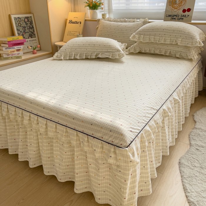 91家纺网 家纺一手货源 找家纺 优家居 2026新款精仿棉床裙三件套水洗棉韩版公主风花边床裙直播外贸定制 北岛之恋