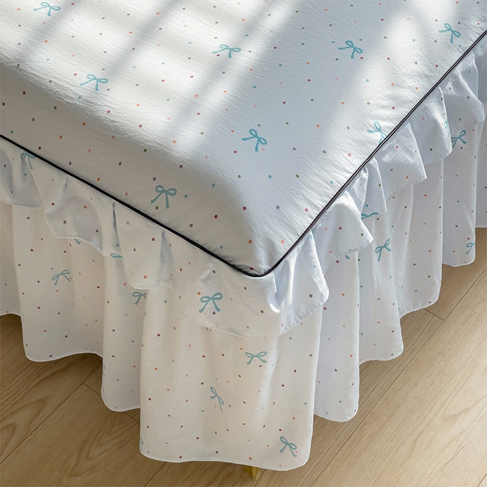 91家纺网 家纺一手货源 找家纺 优家居 2026新款精仿棉床裙三件套水洗棉韩版公主风花边床裙直播外贸定制 潘多拉-兰