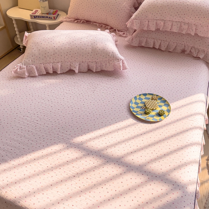 91家纺网 家纺一手货源 找家纺 优家居 2026新款精仿棉床裙三件套水洗棉韩版公主风花边床裙直播外贸定制 丝丝心动