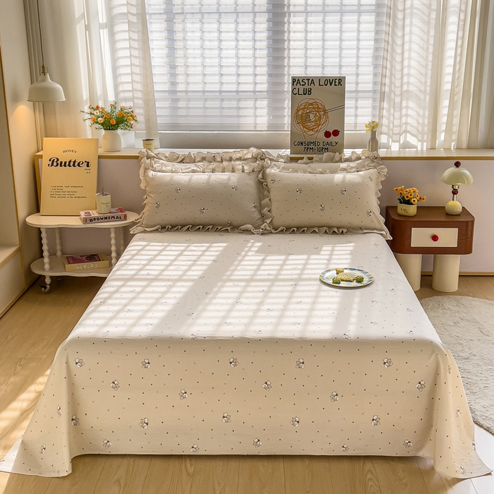 91家纺网 家纺一手货源 找家纺 优家居 2026新款精仿棉床裙三件套水洗棉韩版公主风花边床裙直播外贸定制 星星熊