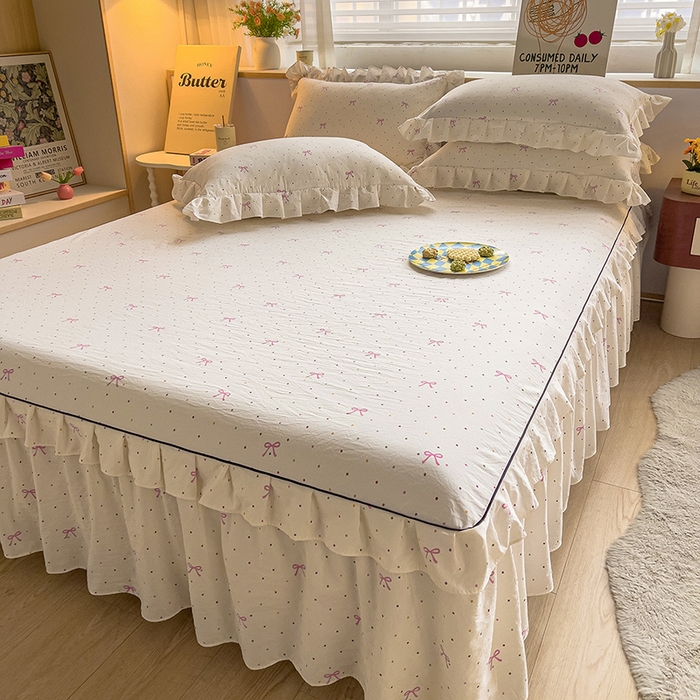 91家纺网 家纺一手货源 找家纺 优家居 2026新款精仿棉床裙三件套水洗棉韩版公主风花边床裙直播外贸定制 潘多拉-米