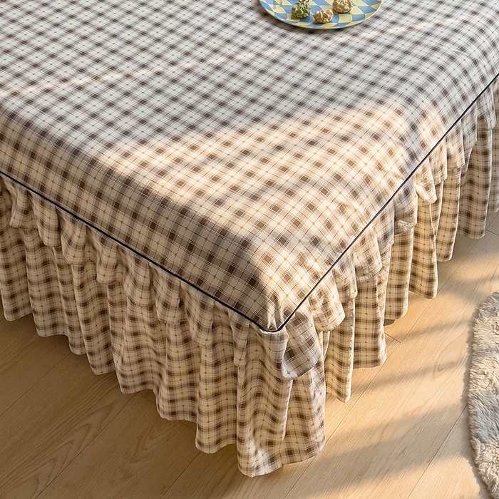 91家纺网 家纺一手货源 找家纺 优家居 2026新款精仿棉床裙三件套水洗棉韩版公主风花边床裙直播外贸定制 星尚