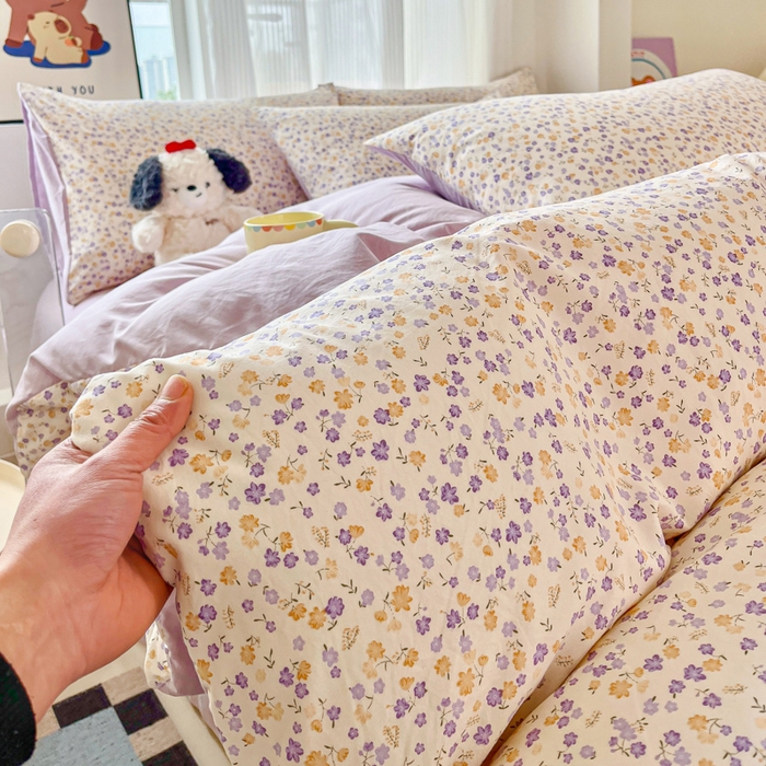 斯卡诺家纺 2026新款春夏古法水洗仿棉云感纱四件套小布袋五件套 花千朵