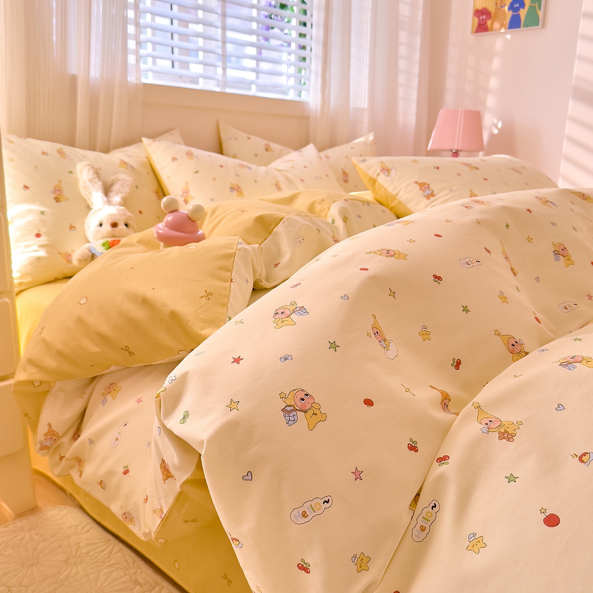 DoDo 兜兜 2026春夏新款全棉纯棉可爱卡通四件套 可爱星人-白