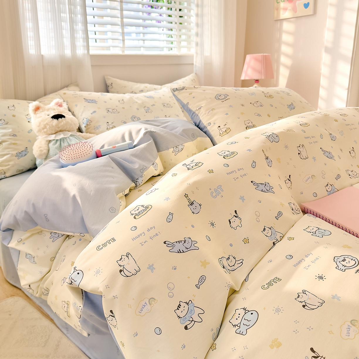 DoDo 兜兜 2026春夏新款全棉纯棉可爱卡通四件套 机灵猫