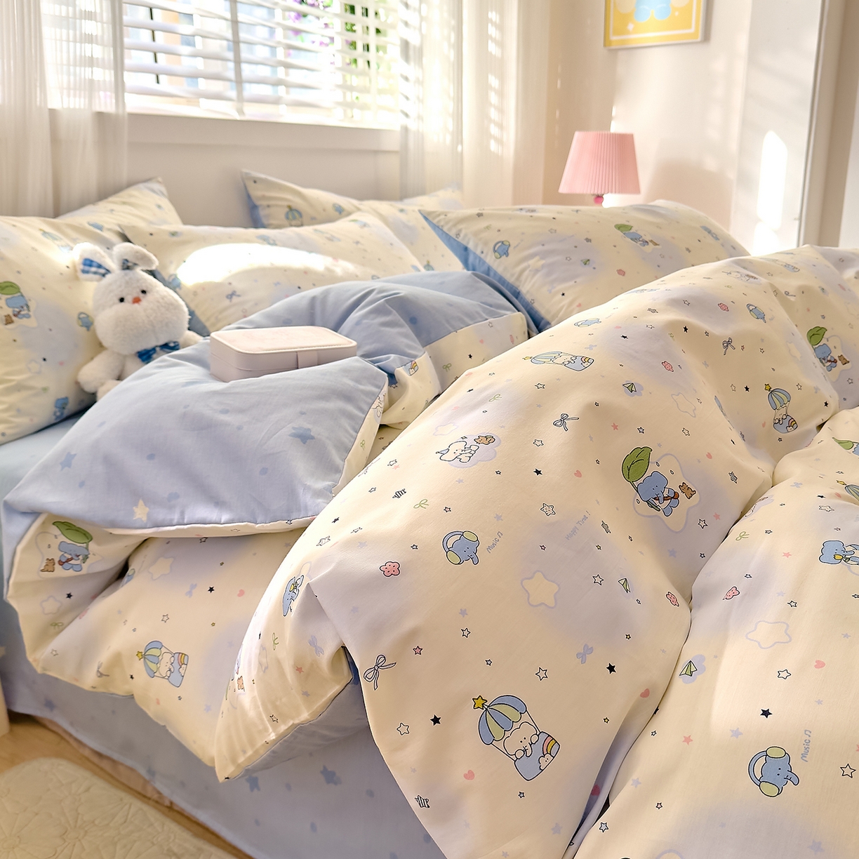 DoDo 兜兜 2026春夏新款全棉纯棉可爱卡通四件套 蓝色小象