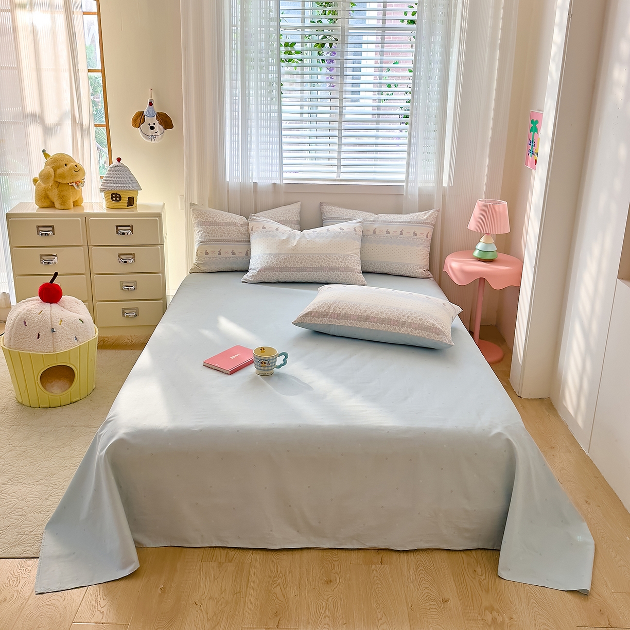 91家纺网 家纺一手货源 找家纺 DoDo 兜兜 2026春夏新款全棉纯棉可爱卡通四件套 薄荷小兔