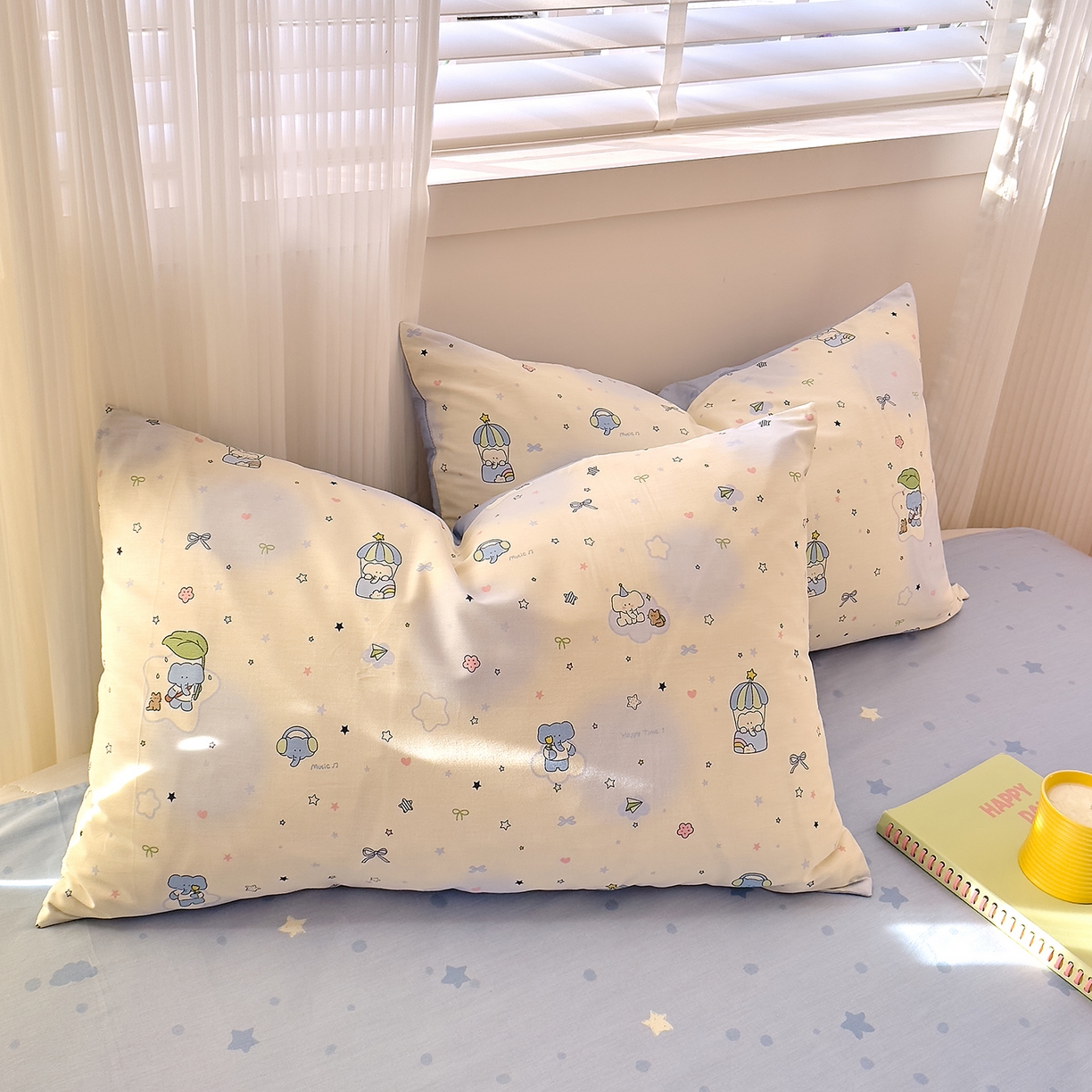 91家纺网 家纺一手货源 找家纺 DoDo 兜兜 2026春夏新款全棉纯棉可爱卡通四件套 蓝色小象